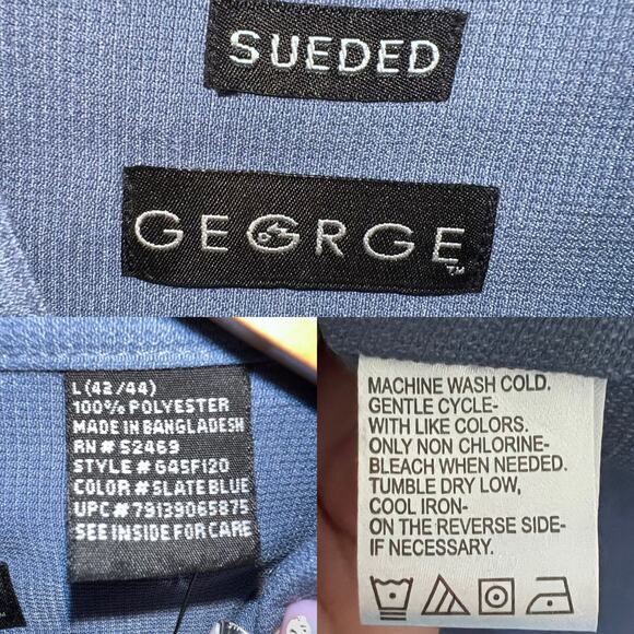 Y2K George Slate Blue Sueded Men Button Up Shirt L Soft Microfiber Classic Retro - Picture 9 of 17